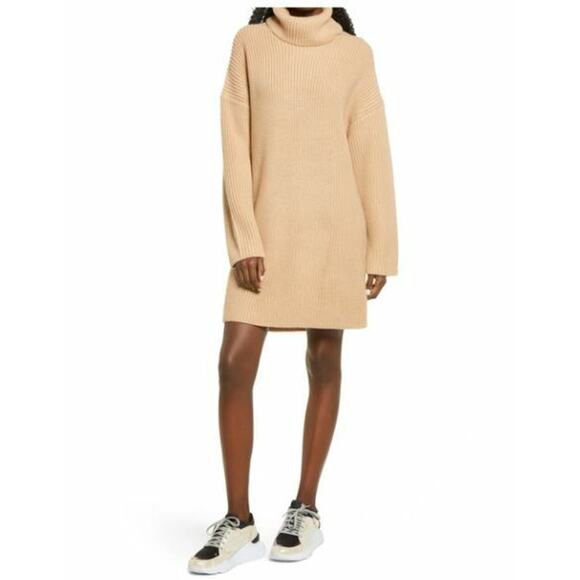 WAYF‎ NEW $88 Culver Turtleneck Long Sleeve Tunic Sweater Dress Camel XS - Picture 1 of 4